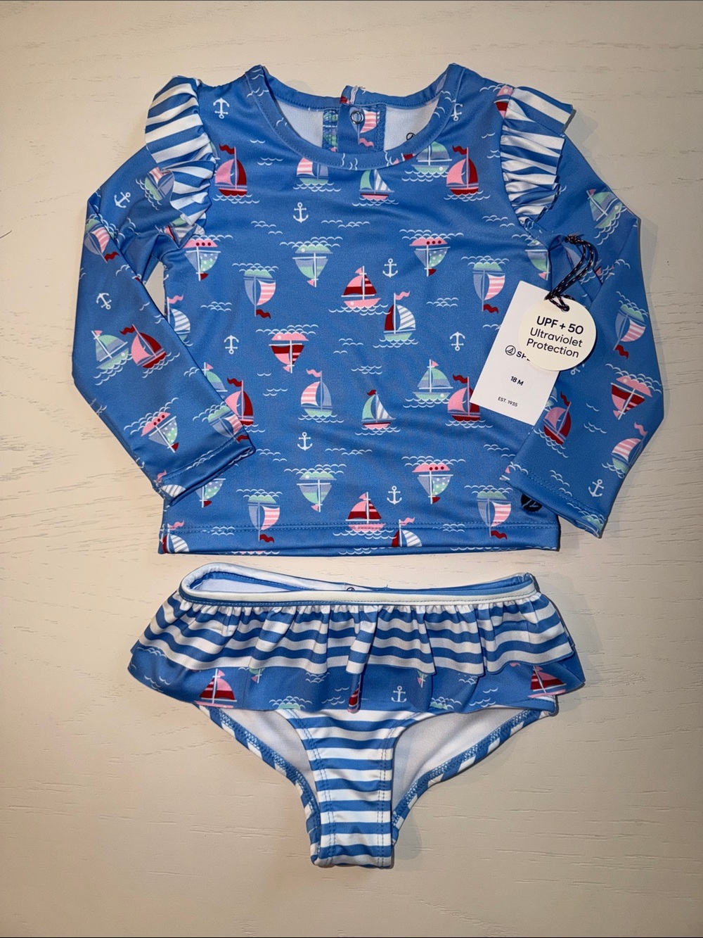 Sperry Nautical Sailboat Toddler Girl Rash Guard Swim Set 18 24 months 2T 4T